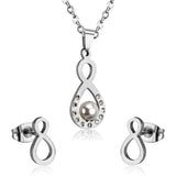 Steel/golden figure 8 cut faceted jewelry set with pearl