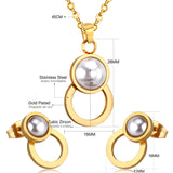 Steel/golden figure 8 shape with pearl + wisp round jewelry set