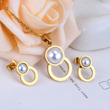 Steel/golden figure 8 shape with pearl + wisp round jewelry set