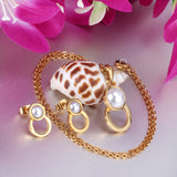 Steel/golden figure 8 shape with pearl + wisp round jewelry set