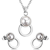 Steel/golden figure 8 shape with pearl + wisp round jewelry set