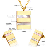 Steel/golden rectangle with two rectangles + shell jewelry set