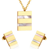 Steel/golden rectangle with two rectangles + shell jewelry set