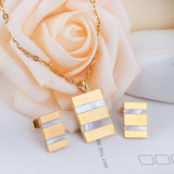 Steel/golden rectangle with two rectangles + shell jewelry set