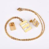 Steel/golden rectangle with two rectangles + shell jewelry set