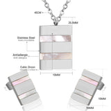 Steel/golden rectangle with two rectangles + shell jewelry set