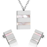 Steel/golden rectangle with two rectangles + shell jewelry set