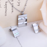 Steel/golden rectangle with two rectangles + shell jewelry set