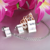 Steel/golden rectangle with two rectangles + shell jewelry set