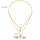 Steel/Golden Discus with Diamonds Double Chain Pendant Jewelry Set