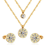 Steel/Golden Discus with Diamonds Double Chain Pendant Jewelry Set