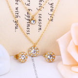 Steel/Golden Discus with Diamonds Double Chain Pendant Jewelry Set