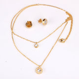 Steel/Golden Discus with Diamonds Double Chain Pendant Jewelry Set