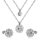 Steel/Golden Discus with Diamonds Double Chain Pendant Jewelry Set