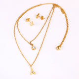 Steel/Golden Diamonds Scissors Shape Double Chain Pendant Jewelry Set with Diamonds in the Middle