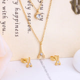 Steel/Golden Diamonds Scissors Shape Double Chain Pendant Jewelry Set with Diamonds in the Middle