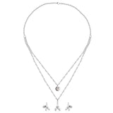 Steel/Golden Diamonds Scissors Shape Double Chain Pendant Jewelry Set with Diamonds in the Middle