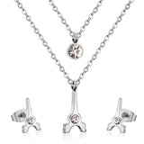 Steel/Golden Diamonds Scissors Shape Double Chain Pendant Jewelry Set with Diamonds in the Middle