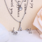 Steel/Golden Diamonds Scissors Shape Double Chain Pendant Jewelry Set with Diamonds in the Middle