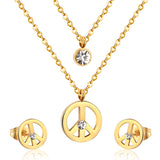 Steel/golden double chain pendant jewelry set with diamonds in the form of a round bridge stand + diamonds on one chain