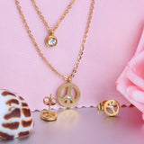 Steel/golden double chain pendant jewelry set with diamonds in the form of a round bridge stand + diamonds on one chain