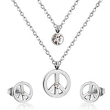 Steel/golden double chain pendant jewelry set with diamonds in the form of a round bridge stand + diamonds on one chain