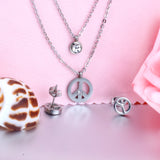 Steel/golden double chain pendant jewelry set with diamonds in the form of a round bridge stand + diamonds on one chain