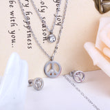 Steel/golden double chain pendant jewelry set with diamonds in the form of a round bridge stand + diamonds on one chain