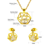 Gold/Steel Mesh Wisps with Geometric Interior + Diamond Jewelry Set