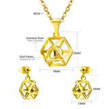 Gold/Steel Hexagonal Wispy Hexagonal Interior + Diamond Jewelry Set