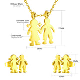 Gold cut boy and girl holding hands jewelry set without diamonds