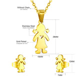 Gold/steel little girl's figure with hollow center cut jewelry set without diamonds