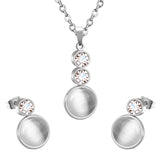 Gold/steel color sticking cat's eye stones + two small round cakes topped with diamonds jewelry set