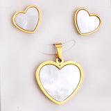 Steel/golden cut sticky heart white shell jewelry set