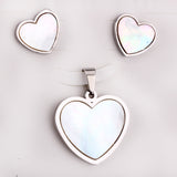 Steel/golden cut sticky heart white shell jewelry set