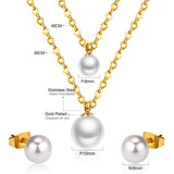 Gold/Steel One Large White Pearl Double Chain Set