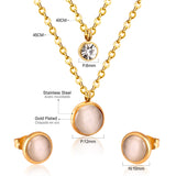 Gold/Steel with Diamonds Double Chain White Cat's Eye Stone Jewelry Set