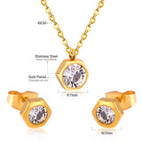 Gold/Steel Hexagon Jewelry Set with Diamonds in the Middle