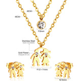 Gold/Steel Two Color Double Chain Pendant Jewelry Set with Diamonds