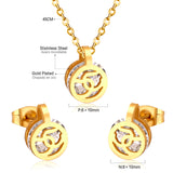 Gold/Steel Round Pendant Jewelry Set with Zirconia