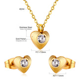 Gold/Steel Heart Jewelry Set with Diamonds in the Middle