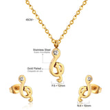 Gold/Steel Music Note Cut Jewelry Set with Diamonds