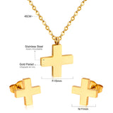 Steel/golden cross shape cut jewelry set without diamonds