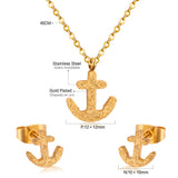 Gold/Steel Frosted/Smooth Cut Anchor Shape Jewelry Set with/without Diamonds