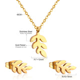 Steel/Gold Leaf Cut Jewelry Set without Diamonds