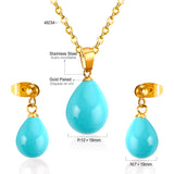 Steel/Gold White & Light Blue Shell Jewelry Set