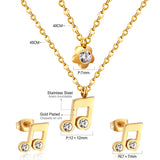 Gold/Steel Two Chain Pendant Jewelry Set with Diamond Music Symbol