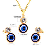 Steel/Golden Glitter Eye Pendant Jewelry Set with Diamonds