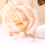 Gold/Steel One Large White Pearl Double Chain Set