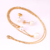 Gold/Steel One Large White Pearl Double Chain Set